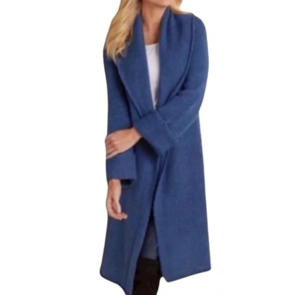 Blue Long Open-Front Women's Sweater Cardigan